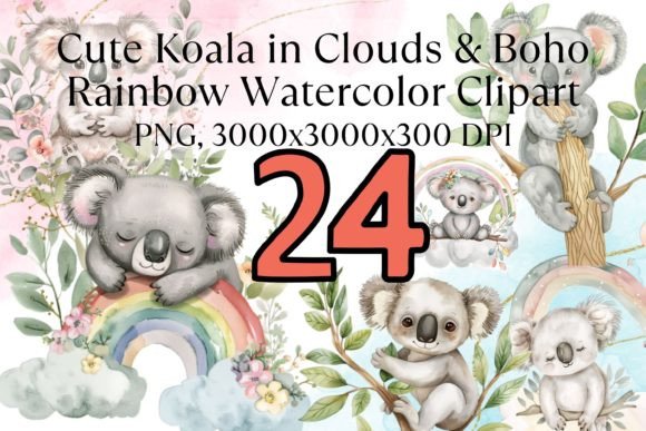 Download Cute Baby Koala Boho Rainbow Watercolor - Boho Collection