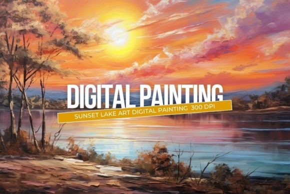 Download Sunset Lake Art Digital Painting - Premium Resources