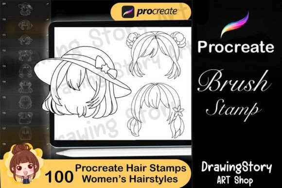 Download 100 Procreate Hair Style Stamps: Women's - Premium Resources