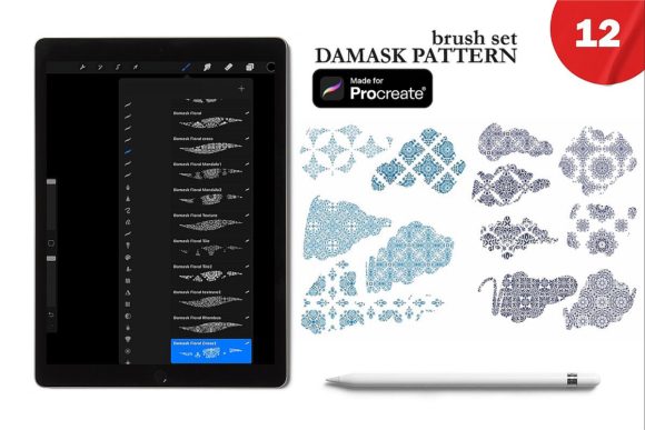 Download 12 Damask Pattern Brushes Mediterranean - Pattern brushes Collection